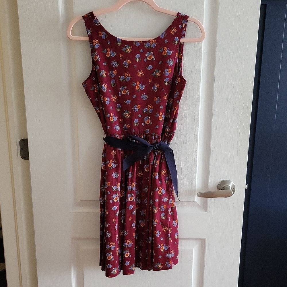 Polo by Ralph Lauren Burgundy Floral Pleated Sundress